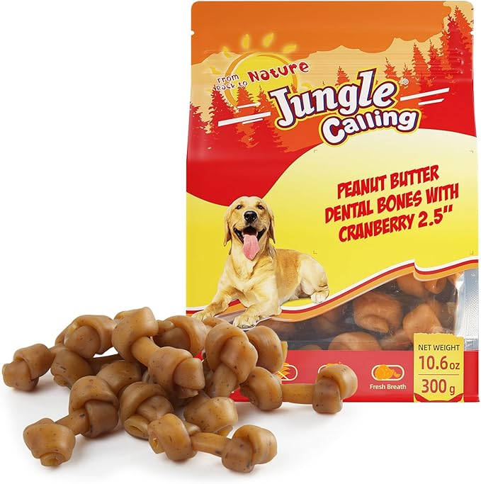 Jungle Calling Peanut Butter Dog Treats, Dental Puppy Chews, Rawhide-Free Bones for Small Dogs, 2.5''-Mewly Pet