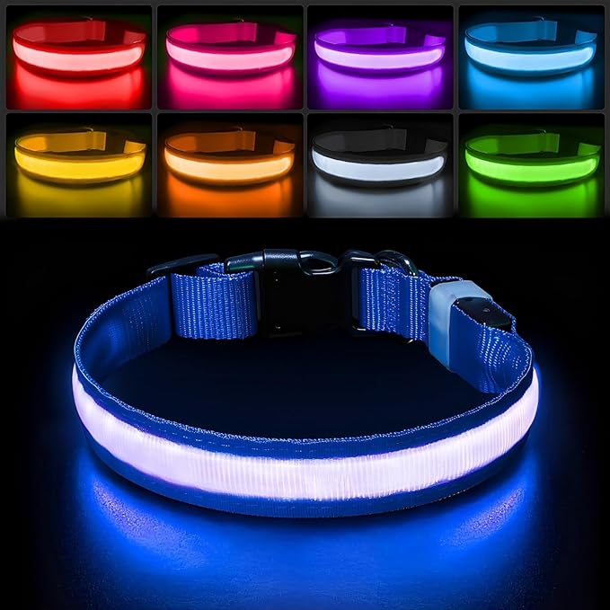 PcEoTllar Light up Dog Collar for Night Walking - LED Dog Collar Light Rechargeable Color Changing, Glow in The Dark Dog Collars Waterproof Glowing Dog Collars for Large Small Medium Dogs-Mewly Pet