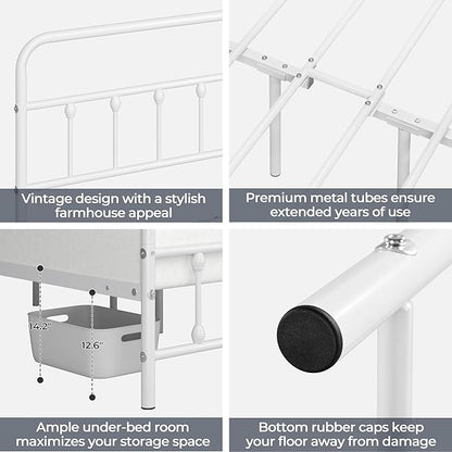 Yaheetech Classic Metal Platform Bed Frame Mattress Foundation with Victorian Style Iron-Art Headboard/Footboard/Under Bed Storage/No Box Spring Needed/Queen Size White