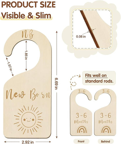 Baby Closet Dividers, Wooden Double Sided Nursery Clothes Size Separators for Newborn to 24 Months, Neutral, 7 Pcs