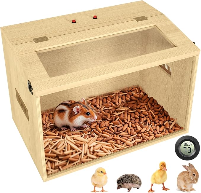 24" Hamster Cage, Top Opening Lockable Roof Door Gerbil Cage, Dwarf Hamster Cage with Hygrometer, Mice and Small Animal Habitat, Chewproof Syrian Hamster Enclosure, (Wooden, 24" L x 16" W x 16" H)-Mewly Pet