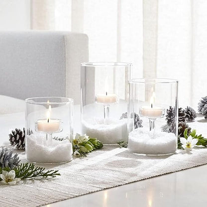Set of 3 Cylinder Glass Decorative Hurricane Candle Holder Clear Votive Candle Holders Table Centerpieces for Dining Room Wedding Parties Home Decorations
