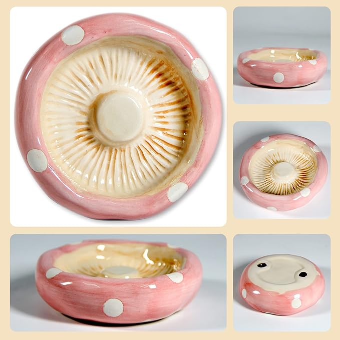 Ceramic Mushroom Guinea Pig House Hamster Hide Bed Includes Hamsters Food Bowl Guinea Pig Hideout for Hamster Chinchilla Hedgehog Rat Small Animals(Pink Mushroom Set)-Mewly Pet