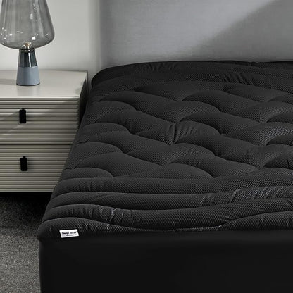 SLEEP ZONE Cooling Mattress Topper California King, Premium Zoned Cool Mattress Pad Cover, Padded Mattress Protector Breathable Washable, Deep Pocket 8-21" (Black, Cal King)