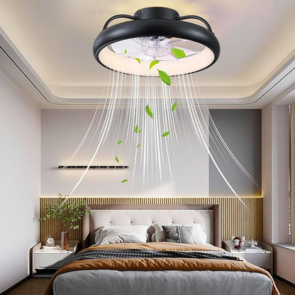 Ceiling Fans,Flush Mount Ceiling Fans with Lights and Remote Control, Low Profile Ceiling Fan with Light and Remote, Modern Ceiling Fan, Reversible, Dimmable, Noiseless(Black)