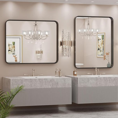 Sweetcrispy Black Bathroom Vanity Mirror for Wall, 24x36 Inch Metal Framed Wall Mirror Farmhouse Rectangle, Anti-Rust, Tempered Glass, Hangs Horizontally or Vertically