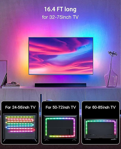Daymeet TV Led Backlight, 16.4ft ICRGB LED Lights for TV Smart Led Lighting for 65-85inch Monitor, USB Led Lights Behind Backlight Sync with Music, Bluetooth APP Control with Remote