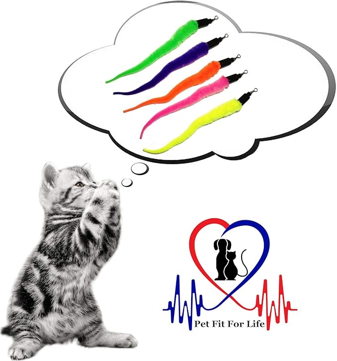 Pet Fit For Life Cat Wand Toy: 5-Piece Worm Teaser & Exerciser - Durable Flirt Pole/Cat Teaser Toy – Interactive Fun for Feline Fitness-Mewly Pet