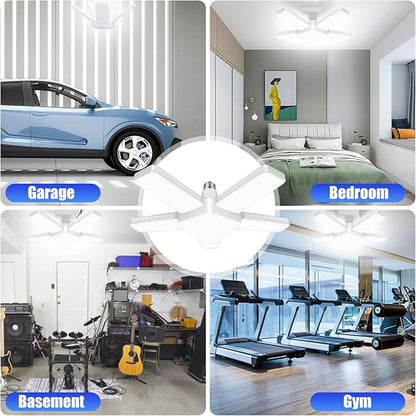 LED Garage Lights 2 Pack, 100W 10000LM 6500K E26/E27 Ceiling Light with 5 Adjustable Panels for Workshop, Basement, Warehouse