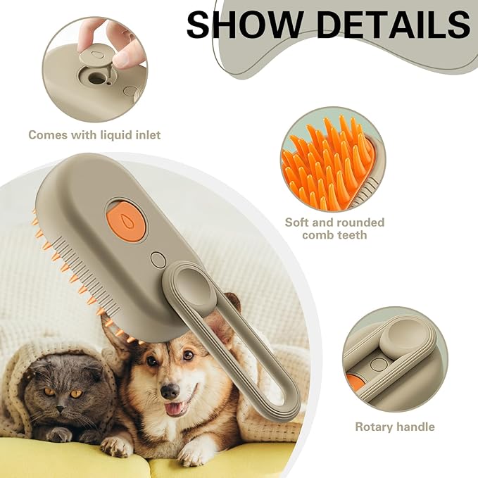 Steamy Pet Brush - Convenient Hair Removal, Easy Collection, Massage Function - Ideal Steam Brush for Cats! (Coffee)-Mewly Pet