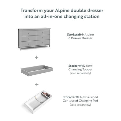 Storkcraft Alpine 6-Drawer Dresser (Pebble Gray) – GREENGUARD Gold Certified, Gray Dresser for Bedroom, Kids & Nursery Storage Drawers, Safety Interlocking Drawers, Pre-Installed Tracks, Kids Bedroom