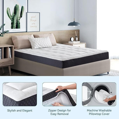 ONENICE 10 Inch Mattress Full, Cooling Gel‑Infused Memory Foam Mattresses in a Box, Imitation Cotton Fabric with 3D Down Alternative Filling Pillowtop CertiPUR-US® Certified, Fiberglass-Free