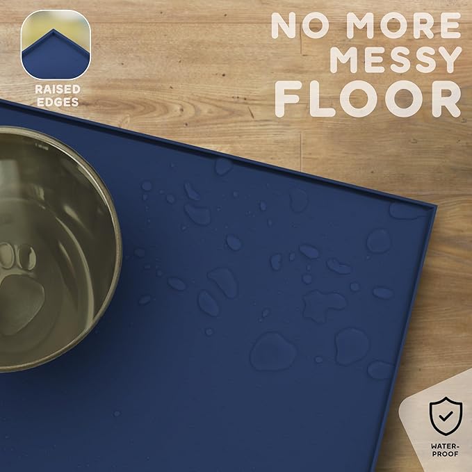 Dog Food Mat - 28x18” Large Silicone Stove Top Protector, Silicone Pet Feeding Mat, Raised Edges Dog Mat for Food and Water Prevent Spill, Waterproof Cat Placemats Protect Floors, Easy Clean Bowl-Mewly Pet
