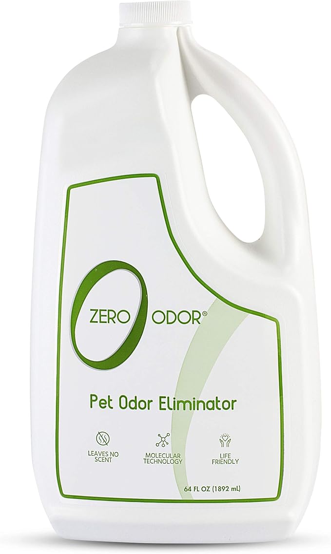 Zero Odor - Pet Odor Eliminator for strong odor, Eliminate Air & Surface Odors – Patented Molecular Technology Best For Carpet, Furniture, Beds Smell Great Again, 64oz Refill-Mewly Pet