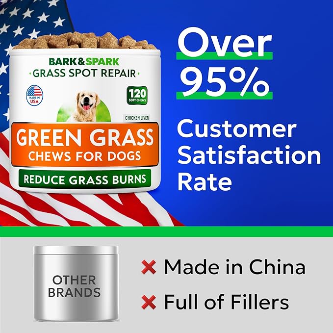 BARK&SPARK Green Grass Chews - Pee Grass Spot Saver Caused by Dog Urine - Urine Neutralizer for Lawn, Gut Health Probiotics & Digestive Enzymes,Lawn Burn from Dog Urine, Grass Burn Spot Chews (240Ct)-Mewly Pet