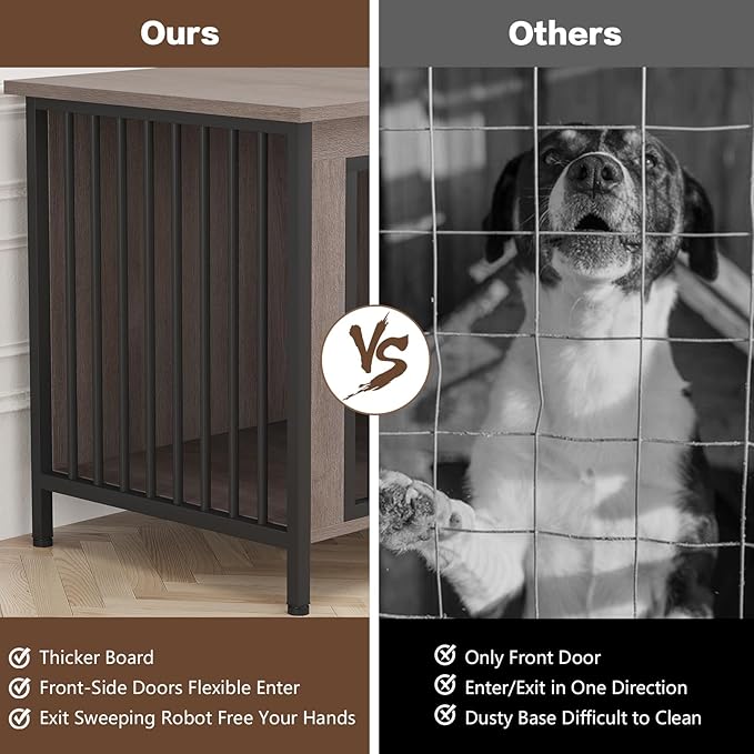 EasyCom 39.96" XL Wooden Large Dog Crate Furniture for Medium and Large Breed, Chew-Resistant Dog Kennel Furniture Indoor with 2 Doors and 3.94" Raised Feet, as TV Stand, End Table, Crate Table-Mewly Pet