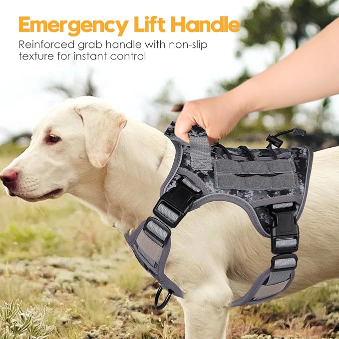 Heavy-Duty Tactical Dog Harness for Large Dogs, No Pull Adjustable Reflective Pet Vest with Molle System, K9 Military-Grade Control for Service Training, Outdoor & 10+ Breeds, Gray Camo, Small-Mewly Pet