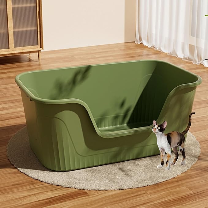Vealind XXL Cat Litter Box 31''×21''×16'', Extra Large Litter Box for Big Cats or Multiple Cats, Jumbo High Sided Litter Pan, Leak-Proof & Anti-Splashing, Easy Clean & Durable (Green)-Mewly Pet