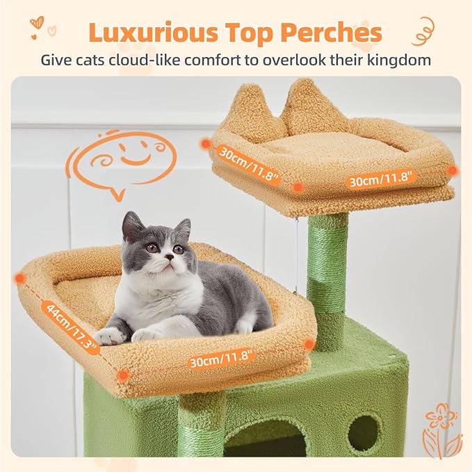 Taoqimiao Cactus Cat Tree, 71-Inch Cat Tower for Indoor Cats Large Adult, Multi-Level Large Cat Condo, 8 Sisal Scratching Posts, Metal Frame Cozy Hammock, Scratch Board, 2 Top Perches, MSC026L-Mewly Pet