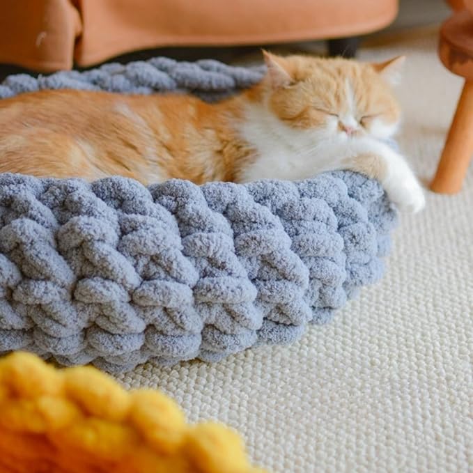 Cat Nest Bed – Premium Handwoven Washable Extra Soft Round Cave House for Indoor Kitten & Kitty, Small & Large (Grayish Blue,Medium)-Mewly Pet