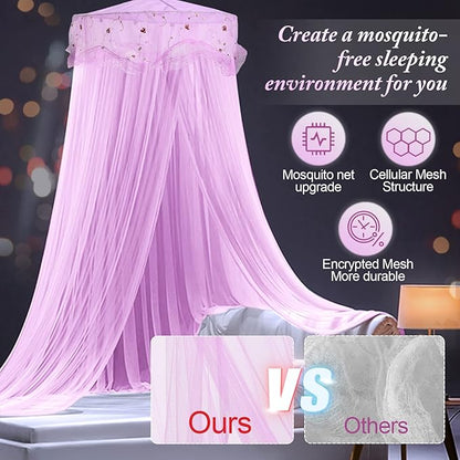 Jeteventy Bed Canopy for Girls, Princess Bed Curtain Net for Single to King Size,Bedroom Decoration of Round Lace Dome with Stainless Steel Hook,Quick Easy Installation (Purple)