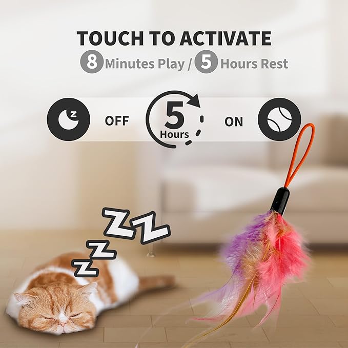 Interactive Cat Toys for Indoor Cats,Enrichment Stimulation Toys, Electric Hanging Door Clip Ribbon Kitty Toy,Automatic Play Chase Exercise Feather Toys for Bored Indoor Adult & Kitten Cats（White）-Mewly Pet