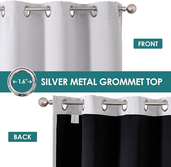 ChrisDowa 100% Blackout Curtains 72 inch Long for Bedroom with Black Liner, 2 Thick Layers Total Blackout Thermal Insulated Grommet Window Curtains 2 Panels Set (Greyish White, 42 x 72 Inch)
