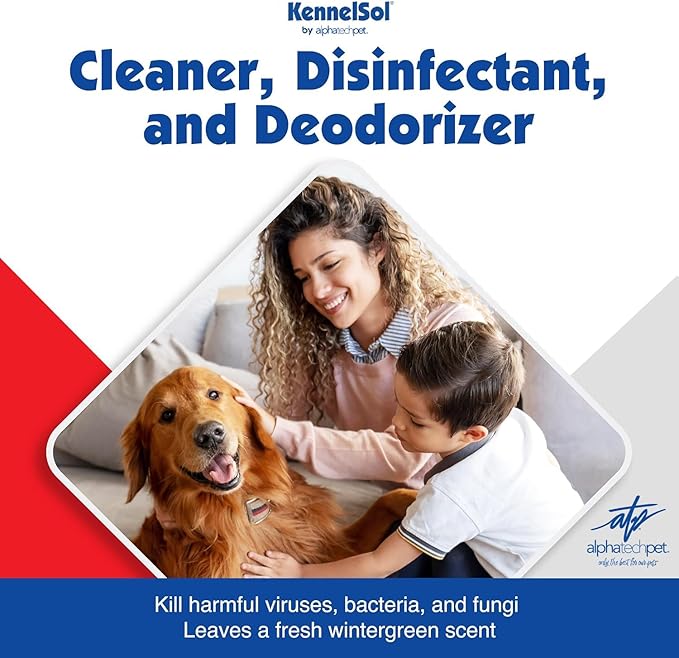 ATP KennelSol 1-Step Kennel Cleaner - 1 Pint Liquid Disinfectant, Effective Against Bacteria and Viruses, Deodorizer Wintergreen Scent by Alpha Tech Pet-Mewly Pet