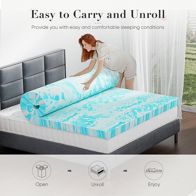 DUMOS Memory Foam Mattress Topper Queen, 3 Inch Thick Gel Infused Bed Toppers for Queen Size Bed, Soft Mattress Pads Breathable for Sleeper Sofa, RV, Camper, CertiPUR-US Certified, Blue