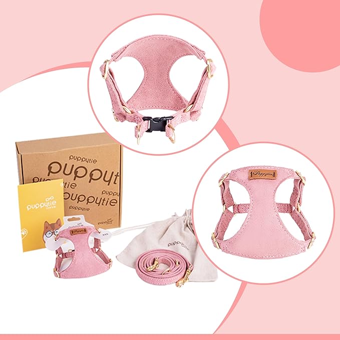 Puppytie No Pull Dog Harness with Multifunction Dog Leash,Soft Adjustable No Choke Escape Proof Pet Harness Vest for Medium Dogs or Large Dogs,Pink,M-Mewly Pet