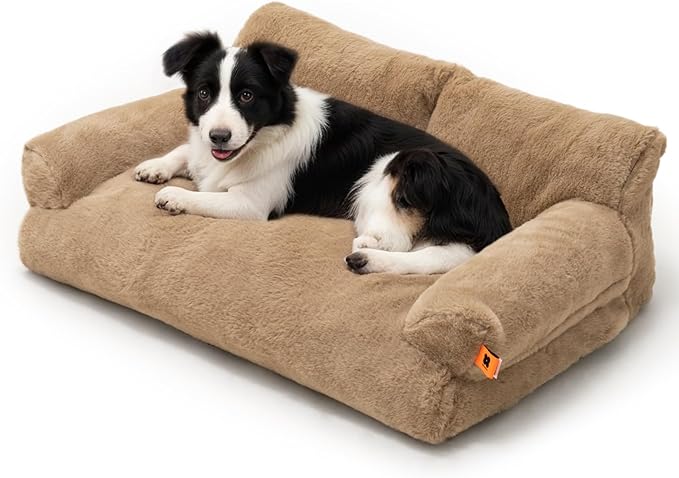 MEWOOFUN Cat Bed for Indoor Cats, Washable Dog Beds for Small Medium Dogs & Cats, Fluffy Cat Couch with Non-Slip Bottom, 26×19×13 Inch (Camel, 33.5" L x 25.6" W x 11.5" Th)-Mewly Pet
