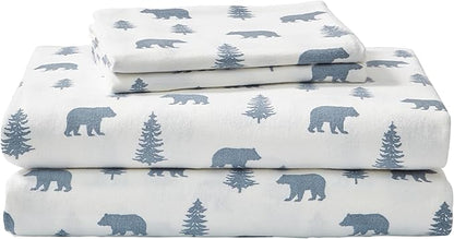 Eddie Bauer - Queen Sheets, Cotton Flannel Bedding Set, Brushed For Extra Softness, Cozy Home Decor (Bears & Trees, Queen)