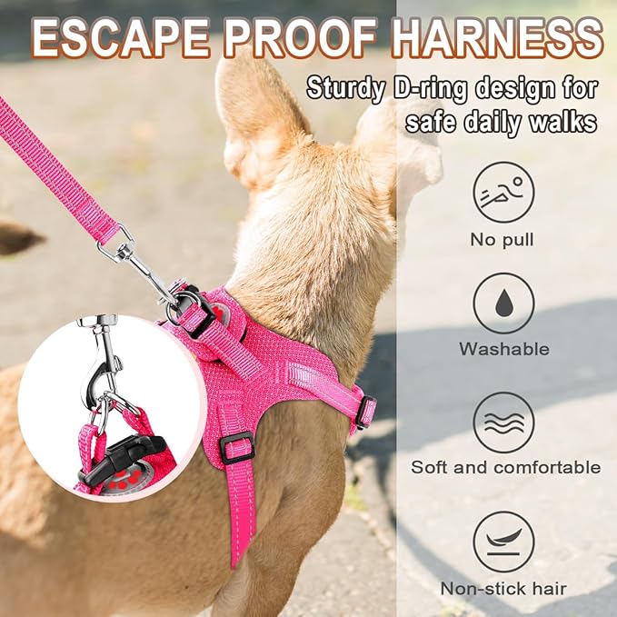 Dog Harness Step in Dog Vest Harness, Reflective Adjustable Puppy No Pull Harness Breathable Soft for Small and Medium Dogs Cats, Pink, XXS-Mewly Pet