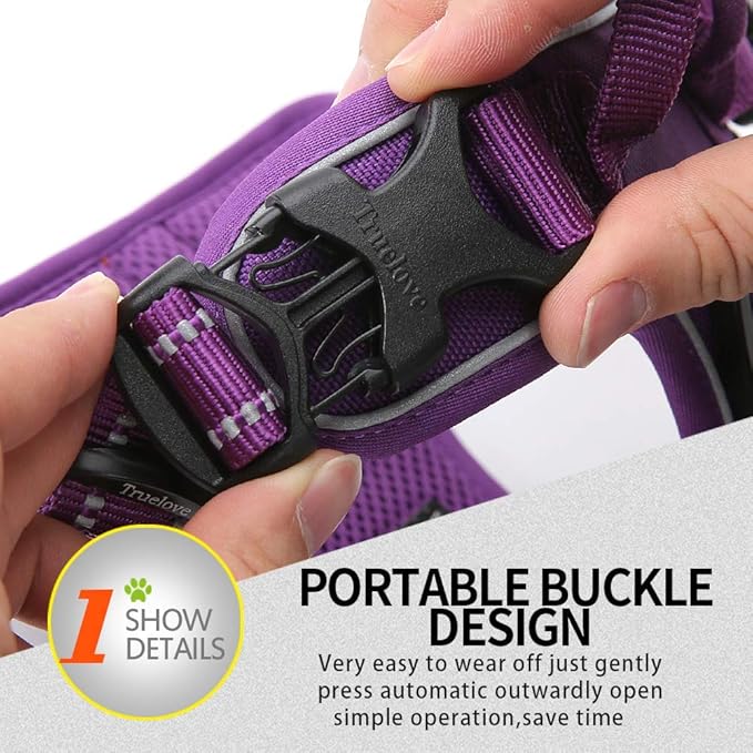 Truelove No Pull Dog Harness with Easy Control Handle and 2 Leash Attachments,Reflective Adjustable Pet Vest-Mewly Pet