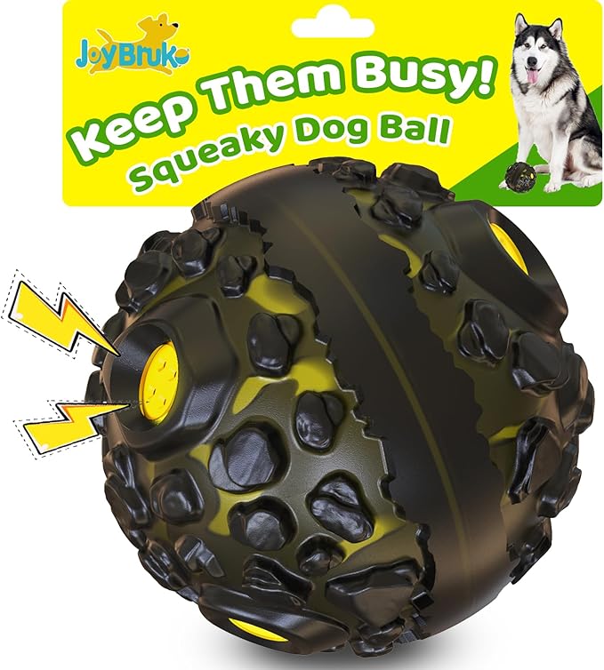 Dog Ball for Aggressive Chewers - Interactive Dog Toy Balls Fun Squeaky Sound to Keep Them Busy, Durable for Small Medium Large Breeds, Rubber Pet Chew Toys, As Seen on TV, Black & Yellow-Mewly Pet