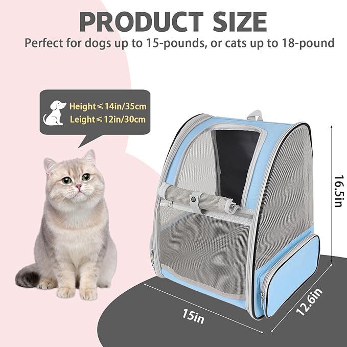 Cat Backpack Carrier,Pet Carrier Airline Approved for Small Dog Cat Puppy Kitten Bunny,Ventilated Mesh Design Animal Backpack for Hiking Camping Travel Bag (Blue)-Mewly Pet