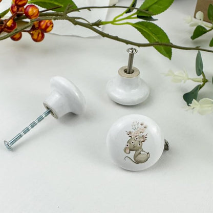 8Pack1.5 Ceramic Flower Safari Animals Cabinet Handle Knob Rabbit Nursery Wardrobe Dresser Drawer Knobs Pulls