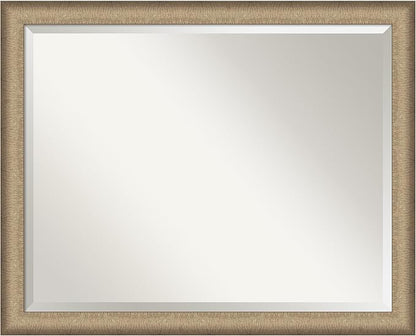 Amanti Art Bronze Bathroom Mirror for Over Sink, 25x31 Elegant Brushed Bronze Narrow Rectangle Vanity Mirror, Large Casual Frame, Hangs Horizonally and Vertically, Bathroom Wall Decor, Beveled Edge