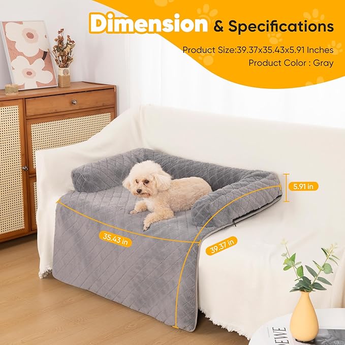 Calming Dog Couch Bed for Large Dogs, Durable Fluffy Fuzzy Dog Mat, Sofa Dog Bed Mats with Removable Washable Cover, Perfect for Small, Medium Dogs and Cats-Mewly Pet