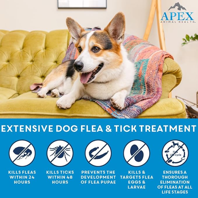 Apex Plus Flea and Tick Prevention for Dogs | Medium (23-44 lbs) | 6-Month Supply | Dog Flea and Tick Treatment | 24-Hour Activation, Waterproof, 30-Day Protection-Mewly Pet