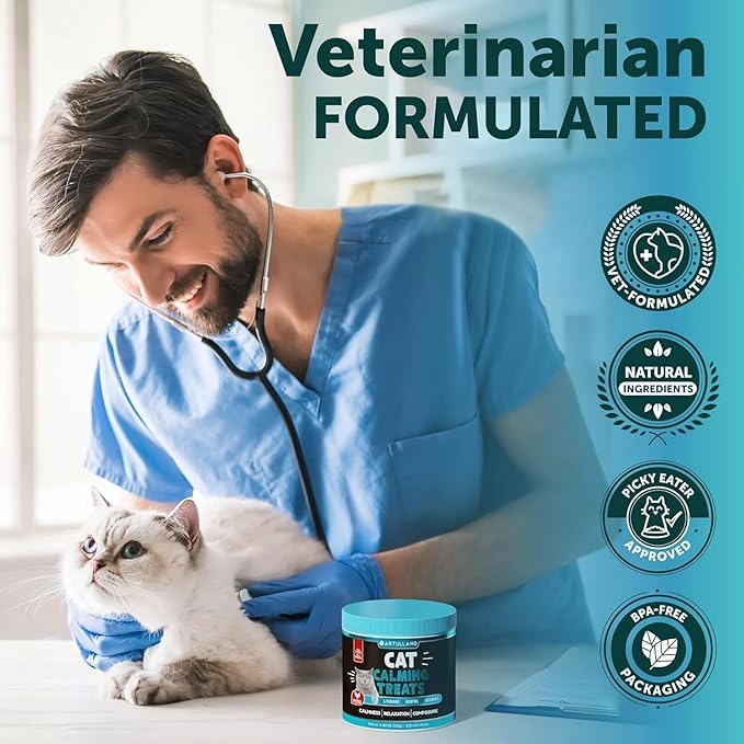 Hemp Cat Calming Treats for Stress & Anxiety Relief - Cat & Kittens - Melatonin - Storm Anxiety, Сomposure, Grooming, Separation, Veterinary Visits, Travel Care - Calming Aid with Hemp Oil - 135 Chews-Mewly Pet