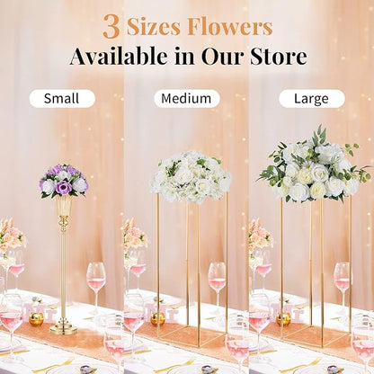 NUPTIO Flower Wedding Centrepieces for Tables - 10 Pcs 9.5in Diameter Lilac & White Artificial Flowers Rose Ball for Centerpieces Table - Fake Rose Arrangements for Weddings Birthday Party Decor