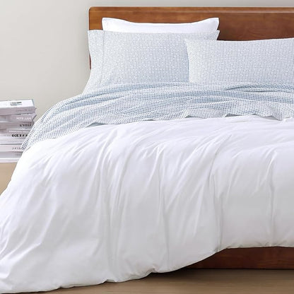 LANE LINEN 100% Organic Cotton Pre Washed Extra Long Twin Sheets Low Pill Fade Resistant Macine Wash Naturally Temperature Regulating Printed Cotton Sheets Twin XL Bed Sheets- Polka Dot Blue