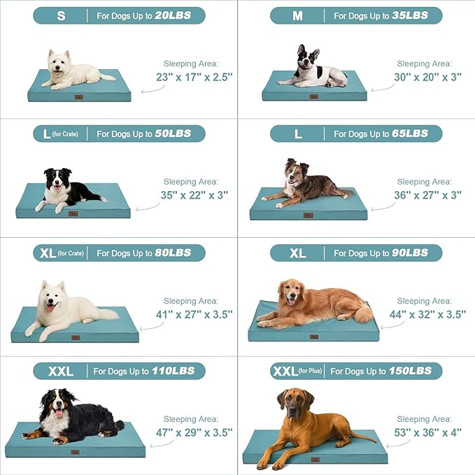 Outdoor Large Dog Bed, Waterproof Dog Bed for Large Dogs, Egg Crate Foam Pet Bed with Removable Washable Oxford Cooling Cover, Light Blue-Mewly Pet