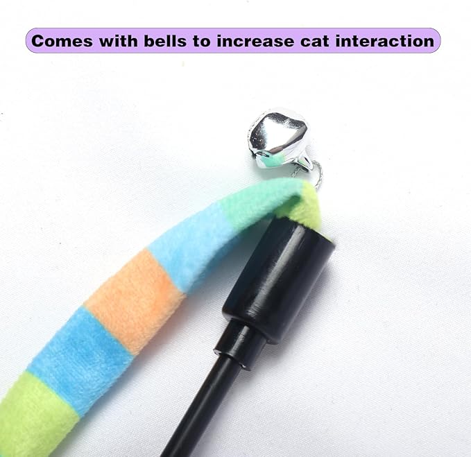 Cat Wand Toys Interactive Kitten Toys Cat Teaser Wand String Feather for Indoor Colorful Ribbon Wands Stick Toy Cat Charmer-3 Packs-Mewly Pet