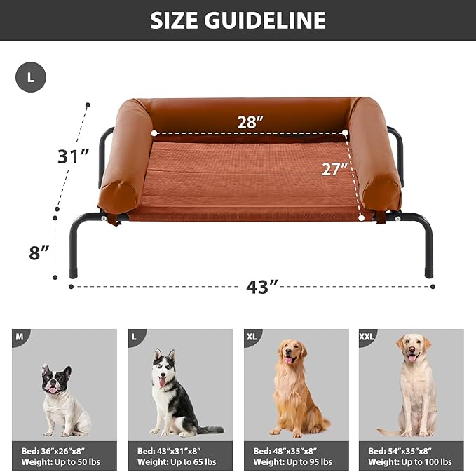 RRPETHOME Large Elevated Cooling Dog Bed, Raised Dog Cot Beds for Large Dogs, Elevated Outdoor Pet Cot, Chew Proof Portable Cooling Pet Cot with Skid-Resistant Feet and Breathable Mesh-Mewly Pet