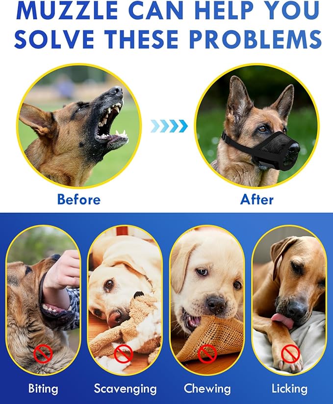 Dog Muzzle, Soft Air Mesh Muzzle for Small Medium Large Dogs Anti Biting Barking Chewing, Breathable Drinkable Adjustable Loop Pets Muzzle for German Shepherd Husky Labrador Retriever (Black,S)-Mewly Pet