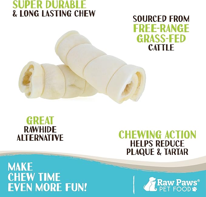Raw Paws Beef Cheek Rolls for Dogs - 6 inch (4 Pack) - Packed in USA - Free-Range, Rawhide Alternative Dog Chews - Retriever Rolls for Small to Large Breeds-Mewly Pet