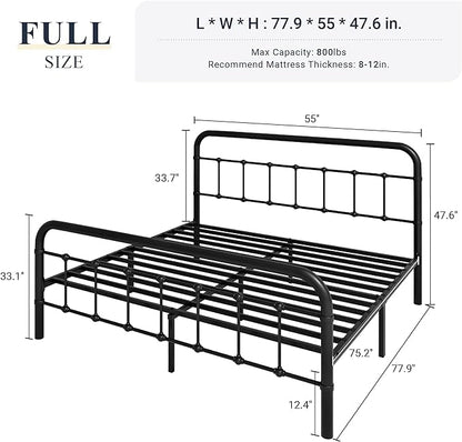 Allewie Full Size Metal Platform Bed Frame with Victorian Style Wrought Iron-Art Headboard/Footboard, No Box Spring Required，Black