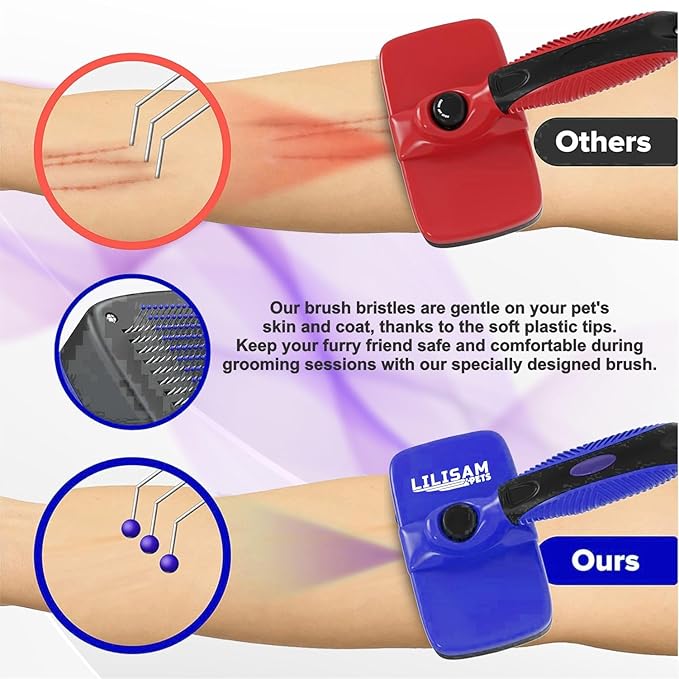 Pet Self Cleaning Slicker Brush and Grooming Comb - Gently Removes Loose Hair, Tangles, and Dirt - Skin Friendly Deshedding Grooming Tool for Hair Dogs & Cats - Pet Supplies Accessories (Blue)-Mewly Pet